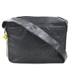 CHANEL Black Caviar Leather Logo Shoulder Bag